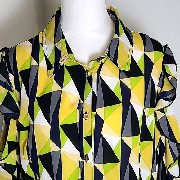 Ashley Stewart Colorful Cold-Shoulder Peplum Top, Buttondown, Size 18/20 - Picture 4 of 9